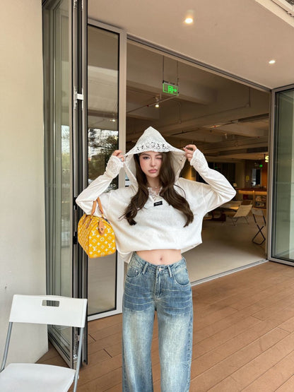 Miu NEW lace hooded shirts