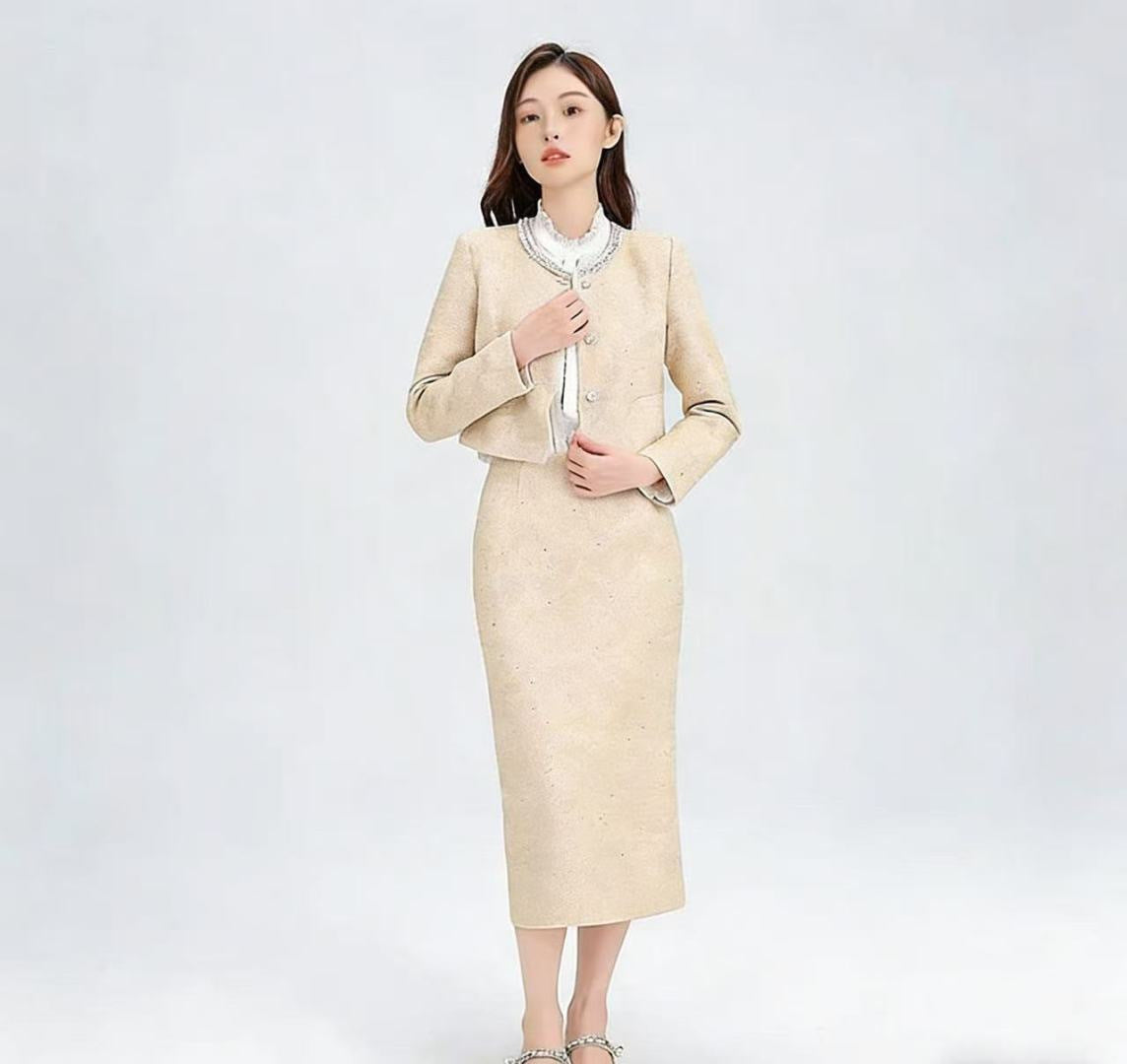 Chan NEW beading jacket skirts outfit sets