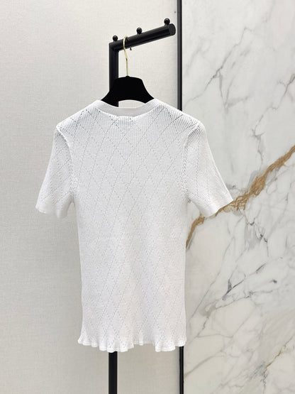 Chan NEW 3D floral knit short-sleeved top