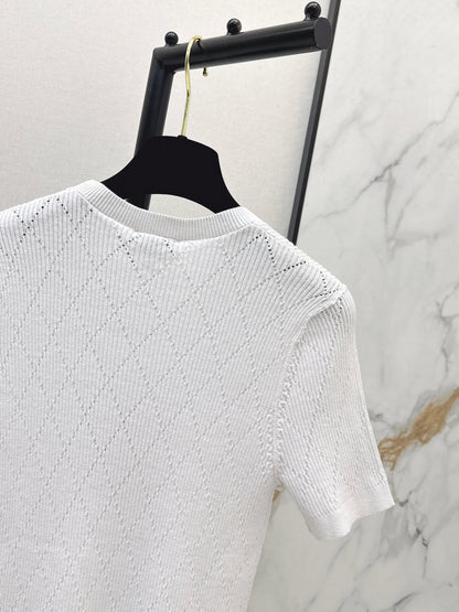 Chan NEW 3D floral knit short-sleeved top