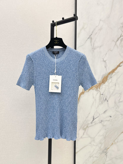 Chan NEW 3D floral knit short-sleeved top