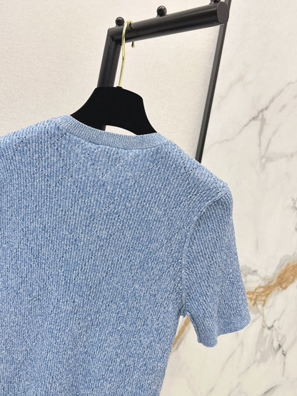 Chan NEW 3D floral knit short-sleeved top